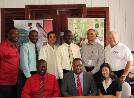 (Seated L-R) Chairman of the Board of Directors Mr. Greg Phillip, Deputy Premier of Nevis and Minister of Tourism Hon. Mark Brantley, Deputy Chairperson of the Board Mrs. L. Hall. (Standing L-R) Board Members Mr. Randy Jeffers, Mr. Colin Dore, Mr. Gary Colt, NTA Chief Executive Officer Mr. John Hanley, Mr. Ernie France and Mr. Richard Lupinacci